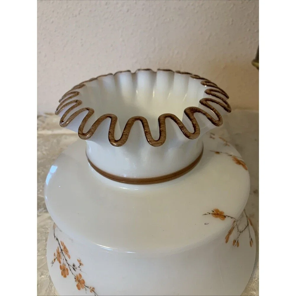 Vintage Hurricane Swag Lamp Floral Milk Glass Country Cottage Portable Hanging